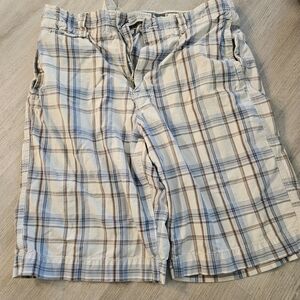 American Eagle Outfitters Plaid Cargo Shorts - White and Brown And Blue. Size 32